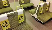  ?? IRISH RAIL ?? Measures taken by Irish Rail to ensure social distancing is maintained on its trains include the use of ‘no sitting’ labels placed on strategic seats on its trains to ensure passengers remain the requisite distance apart.