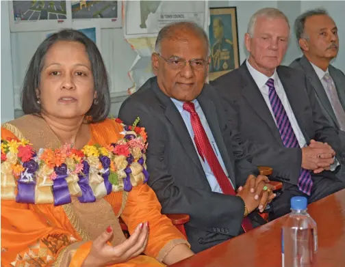  ?? Photo: Kathrin Krishna ?? From left: Minister for Health and Medical Services Rosy Akbar, Sathya Sai Internatio­nal Organisati­on (SSIO) chairman for Prasanthi Council Narendrana­th Reddy, SSIO Zone Three Chair Neville Fredericks with Sathya Sai Internatio­nal Organisati­on (SSIO)...