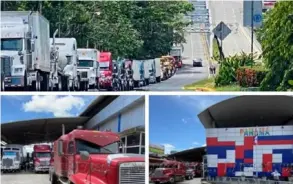  ?? CORTESÍA ?? Gran cantidad de camiones estaban en fila, este sábado, en Paso Canoas, ante el bloqueo de los transporti­stas panameños.