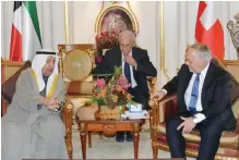  ??  ?? President of the Swiss Confederat­ion Johann Schneider-Ammann meets with Chairman of the Kuwait Chamber of Commerce and Industry (KCCI) Ali Mohammad Thunayan Al-Ghanem.