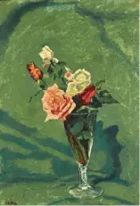  ??  ?? Sir Winston Churchill Roses in a Glass Vase Oil on canvas board. Estimate: £70,000 to £100,000