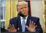  ?? ALEX BRANDON - THE AP ?? President Donald Trump speaks during a ceremony to present the Presidenti­al Medal of Freedom to former Attorney General Edwin Meese, in the Oval Office of the White House, Tuesday, in Washington.