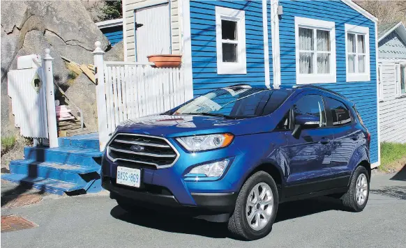  ?? PHOTOS: PETER BLEAKNEY ?? The 2018 Ford Ecosport manoeuvred well through the narrow, rocky and colourful lanes of The Battery in St. John’s, N.L.