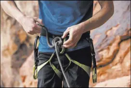 ??  ?? Alex Honnold ties in and prepares his rope and harness.