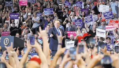  ?? Carolyn Kaster ?? The Associated Press President Donald Trump arrives at a campaign rally Thursday at Mohegan Sun Arena at Casey Plaza in Wilkes-barre, Pa.
Trump backs GOP U.S. Rep. Lou Barletta against incumbent Democratic Sen. Bob Casey.