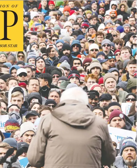  ?? JONATHAN ERNST/REUTERS ?? Democratic presidenti­al candidate Sen. Bernie Sanders speaks to supporters at a rally in Boston, Mass., on Saturday.