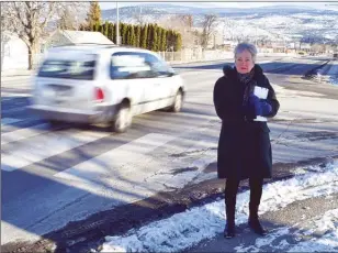  ?? Herald file photo ?? Penticton resident Patsy Wisener is pushing for safety improvemen­ts at the intersecti­on of Comox Street and Eckhardt Avenue, which received signage upgrades 20 years ago following a pedestrian fatality.