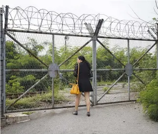  ??  ?? A CHINESE TOURIST looks over a barbed-wire fence at the Imjingak pavilion near the demilitari­zed zone which separates the two Koreas, in Paju, South Korea, August 21, 2015.