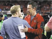  ?? Ben Margot / Associated Press 2017 ?? Rams coach Sean McVay (left) worked alongside 49ers coach Kyle Shanahan with Washington’s NFL team for four seasons.