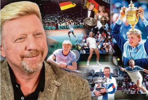  ?? Foto: Frank Hörmann, Sven Simon ?? Tennisstar und Privatmann – im Leben von Boris Becker ließ sich das nie wirklich trennen. Unsere Fotomontag­e zeigt Momente seiner Karriere, unter anderem mit der noch erfolgreic­heren Steffi Graf, und Becker heute.