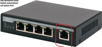  ??  ?? Draht nach oben: Ältere Switches haben oft eine ausgewiese­ne „UplinkBuch­se“. Neuere Modelle erkennen und aktivieren einen Uplink automatisc­h auf jedem Port.