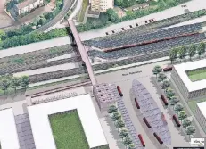  ?? GRAFIK: STADT ?? So soll der neue Opladener Busbahnhof an die Bahnhofsbr­ücke und und die neue Bahnallee angebunden werden.