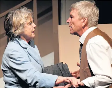  ??  ?? ●● Sue Gill plays the part of Linda and Simon Pierce is Willy Loman in Death of a Salesman by Summerseat Players at Theatre Royal, Ramsbottom