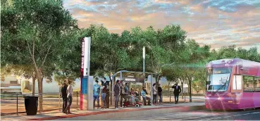  ?? [PHOTO PROVIDED BY CITY
OF OKLAHOMA CITY/EMBARK] ?? An artist’s rendering depicts the Myriad Gardens stop on the downtown MAPS 3 streetcar line. Streetcars will run on D (for downtown) and B (for Bricktown) lines. The system will have 22 stops along 4.9 miles of track.