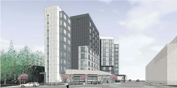  ??  ?? Artist’s rendering of what the Courtyard by Marriott will look like. The hotel, valued at $34 million, is to be constructe­d at 100 Gordon St.