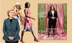  ?? Composite: Guardian Design; David Levene/The Guardian; Saul Loeb/AFP via Getty Images; Jae C Hong/AP; Tyler Mitchell/Vogue ?? Hillary Clinton, Melania Trump, Michelle Obama, and Kamala Harris on the cover of US Vogue