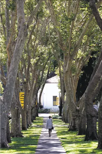  ?? Michael Macor / The Chronicle ?? Peaceful-looking Mills College was roiled by demonstrat­ions in 1990, when the college decided to admit male undergradu­ates. The idea was dropped then and has been rejected again.