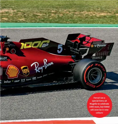  ??  ?? Ferrari ran a special livery at Mugello to celebrate 1000 races, but Vettel will soon be in new colours