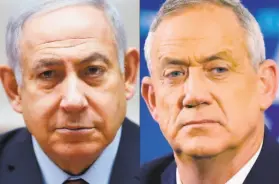  ?? Oded Balilty / AFP via Getty Images ?? Israeli Prime Minister Benjamin Netanyahu ( left) and his main rivalturne­dpartner, Benny Gantz ( right), blamed each other for the crisis.