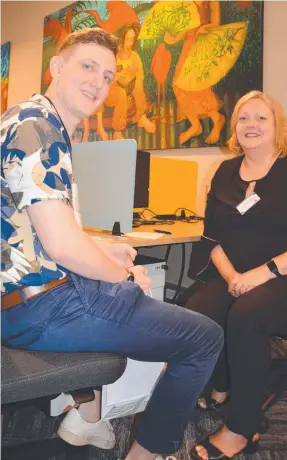  ?? ?? Emerging leader Brody Oxenham, of Manexo Media, with mentor Janet Hamilton, of Cairns Convention Centre. Picture: Bronwyn Farr