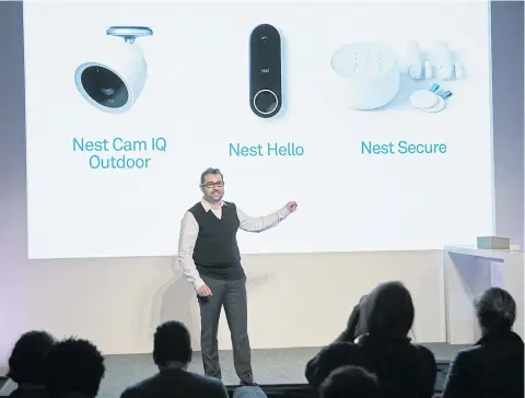  ?? AP ?? Matt Rogers, co-founder and chief product officer of Nest Labs, summarises the company’s newest products during an event in San Francisco on Wednesday.