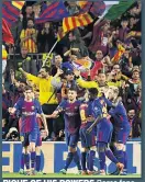  ??  ?? PIQUE OF HIS POWERS Barca fans and players rise to scorer Gerard Pique