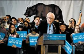  ?? FREDERIC J. BROWN/GETTY-AFP ?? Bernie Sanders, speaking Tuesday in Anaheim, Calif., urges a “new direction” in a new ad.