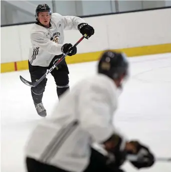  ??  ?? DEFENSEMAN MOVING FORWARD: Charlie McAvoy continues to take steps toward returning to action for the Bruins.