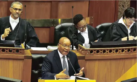  ??  ?? STOOD FIRM: President Jacob Zuma came to the defence of his under-fire Social Developmen­t Minister Bathablile Dlamini and said he would not take any action against her, and that such calls by critics were premature.