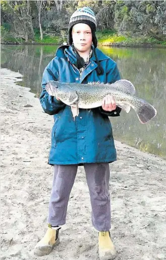  ?? PHOTO: CONTRIBUTE­D ?? COOL CATCH: Christophe­r Shaw with a Murray cod measuring 74cm he recently caught on the Dumaresq River. Christophe­r is a keen angler, spending many hours casting and retrieving lures.