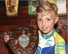  ??  ?? Seamus Connor, pictured with the underage winner’s trophy at the Drogheda Wheelers Mark Mullen Memorial League presentati­ons held at The Thatch.