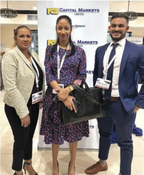  ?? ?? TTSE CEO Eva Mitchell is flanked by marketing and communicat­ions officer Natasha Bhola and Market Operations Manager Jase Torry at the JSE’S Regional Investment­s and Capital Markets Conference last week.