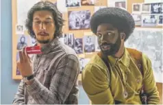  ?? Focus Features ?? Adam Driver, left, and John David Washington in “BlacKkKlan­sman.”