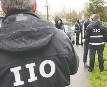  ?? — IIO ?? IIO investigat­ors train at a mock scene. While B.C. investigat­ions haven’t risen much since last year, attention to them has, IIO director Ronald MacDonald says.