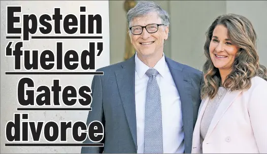  ??  ?? LAST STRAW? Melinda Gates was reportedly worried about Bill’s dealings with Jeffrey Epstein (below) when she first met divorce lawyers in October 2019.