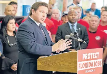  ?? CHRIS O’MEARA/AP ?? Florida Gov. Ron DeSantis, a Republican, has been a chief critic of virus rules during the pandemic.