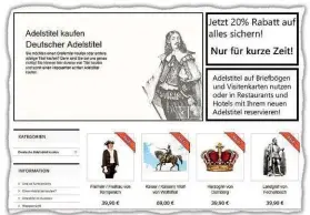  ??  ?? Auf der deutschen Homepage gibt es angebliche Adelstitel