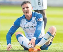  ??  ?? Michael O’Halloran goes down with an ankle injury at Dens last week, but will be given every chance of facing Hamilton.