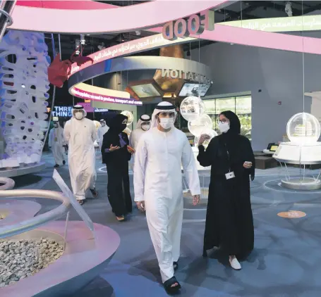  ?? WAM ?? Sheikh Hamdan bin Mohammed, Crown Prince of Dubai, tours Terra – The Sustainabi­lity Pavilion at the Expo 2020 site