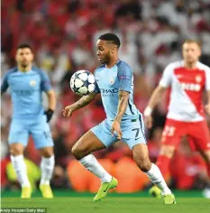  ??  ?? City wideman Raheem Sterling looks to bring down the ball with his chest and get moving for the hosts early in the game.