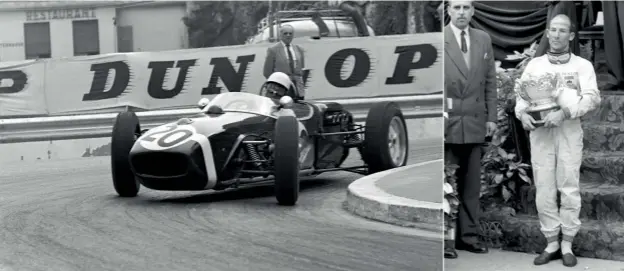  ??  ?? Stirling Moss (above) drove one of his greatest races in the under-powered Lotus 18 to take victory at Monaco in the opening race of the 1961 season. Jo Siffert (left) claimed Walker’s only British Grand Prix win at Brands Hatch in 1968, in what turned out to be the team’s last triumph