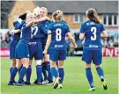  ??  ?? Breakthrou­gh: Chelsea celebrate the first of Erin Cuthbert’s two goals