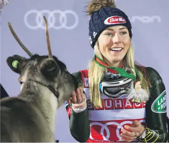  ?? [ AFP] ?? Mikaela Shiffrin steigt in Finnland in den Ski-Weltcup ein. Ob sie wieder ein Rentier gewinnt?