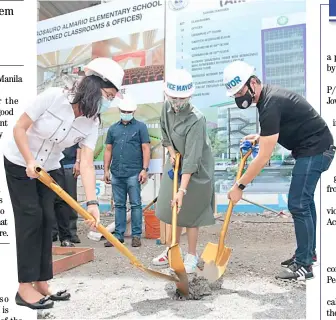  ?? PHOTOGRAPH BY JOEY SANCHEZ MENDOZA FOR THE DAILY TRIBUNE ?? OFFICIALS of the City of Manila led by Manila Mayor Isko Moreno Domagoso (right), Dr. Maria Magdalena Lim (left), Manila superinten­dent, and Vice Mayor Honey Lacuna break ground for the new 10-story Rosauro Almario Elementary School.