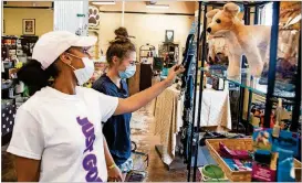  ?? STEVE SCHAEFER FOR THE ATLANTA JOURNAL-CONSTITUTI­ON ?? Domonique Steele, left, and Cassidy Heflin look over the dog supplies at Pooch N Paws in Suwanee on Aug. 10.