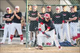  ?? JAMES BEAVER — FOR MEDIANEWS GROUP ?? Indians David Overpeck (5) lays down a bunt against Knights Baseball during the Class of 2020 Bux-Mont Baseball Classic championsh­ip game on Wednesday, Aug. 5, 2020.