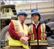  ?? Canadian Press file photo ?? Former B.C. premier Christy Clark speaks with former Princeton mayor Frank Armitage on a visit to Copper Mountain Mine during the 2013 provincial election campaign.