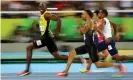  ?? Photograph: Kai Pfaffenbac­h/Reuters ?? Usain Bolt of Jamaica leads the field in the 100 metres at the 2016 Rio Olympics.