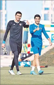  ?? ?? Kuwaiti players are in a buoyant mood on the eve of the opening game.