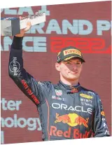  ?? ?? Dutch driver Max Verstappen celebrates on the podium of the French Formula One Grand Prix at the Circuit Paul- Ricard in Le Castellet, southern France on July 24, 2022.